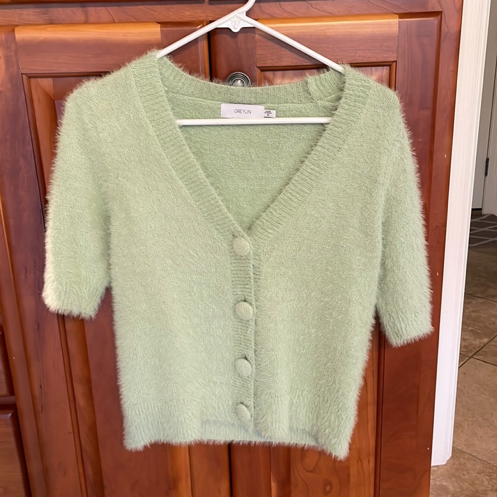 Greylin size XS cozy fuzzy sweater in light green